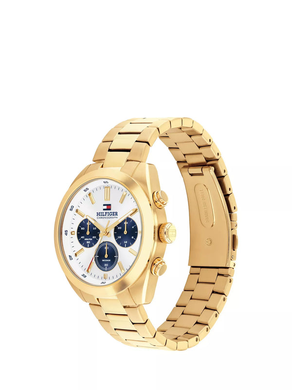 Tommy Hilfiger Men's Gold Plated Hudson, White Chronograph Dial, Bracelet Watch 1710723