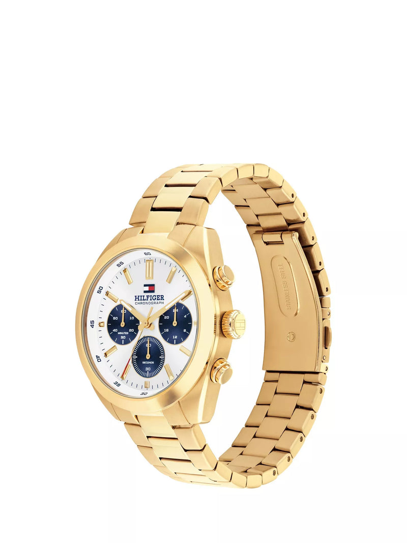 Tommy Hilfiger Men's Gold Plated Hudson, White Chronograph Dial, Bracelet Watch 1710723