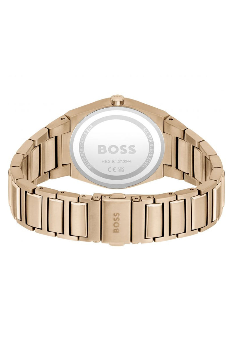 BOSS Ladies Rose Gold Plated Steer Burgundy Dial Watch *