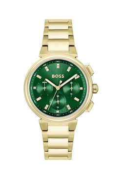 BOSS Ladies Gold Plated One Green Dial Watch