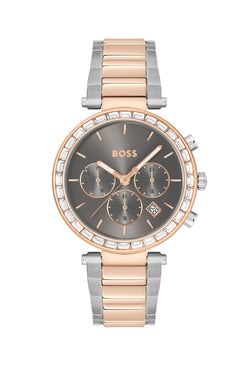 BOSS Ladies Andra Grey Dial Stainless Steel Rose Gold Plated Bracelet Watch