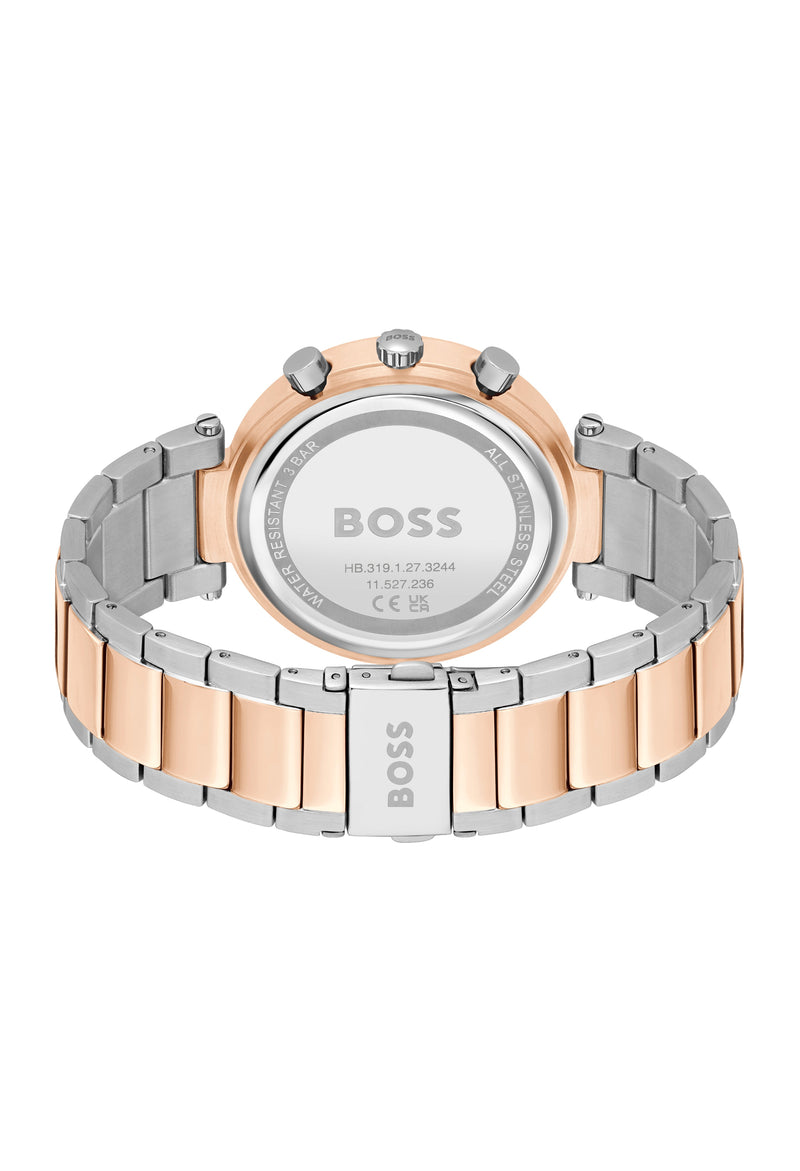 BOSS Ladies Andra Grey Dial Stainless Steel Rose Gold Plated Bracelet Watch