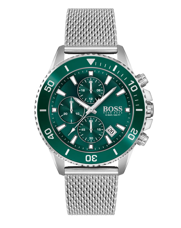 BOSS Mens Admiral Green Chronograph Dial Mesh Bracelet Watch