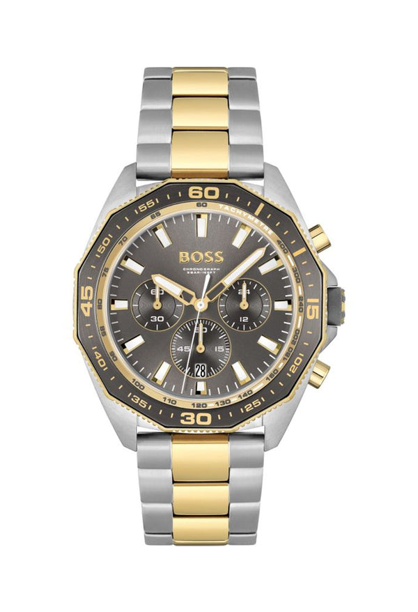 BOSS Gents Stainless Steel Gold Plated Energy Grey Dial Chrono Watch *