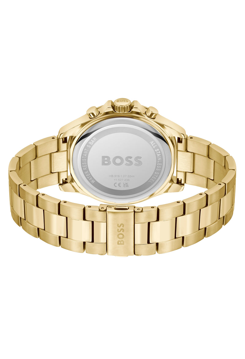 BOSS Gents Troper Olive Green Dial Gold Plated Bracelet Watch