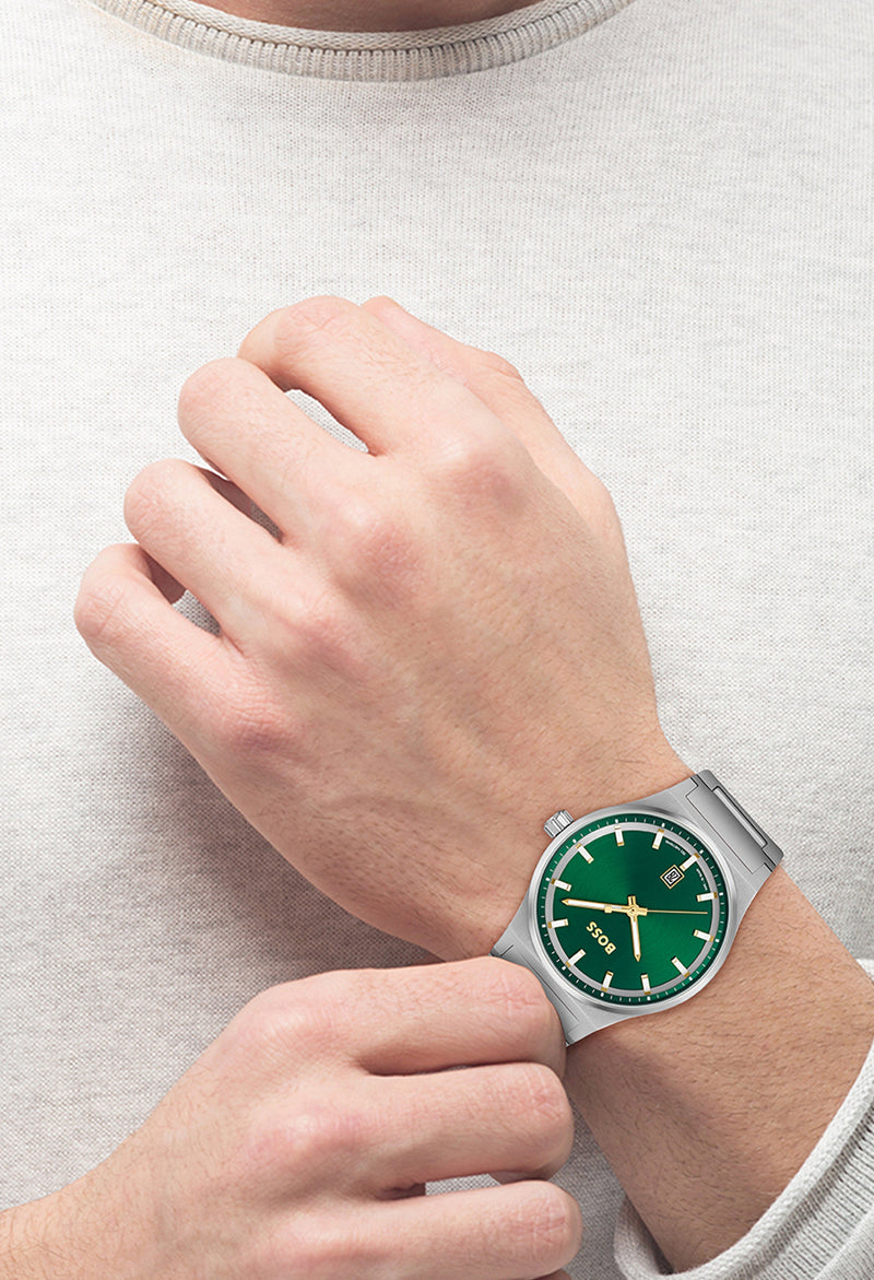 BOSS Mens Candor Green Dial Bracelet Stainless Steel Watch