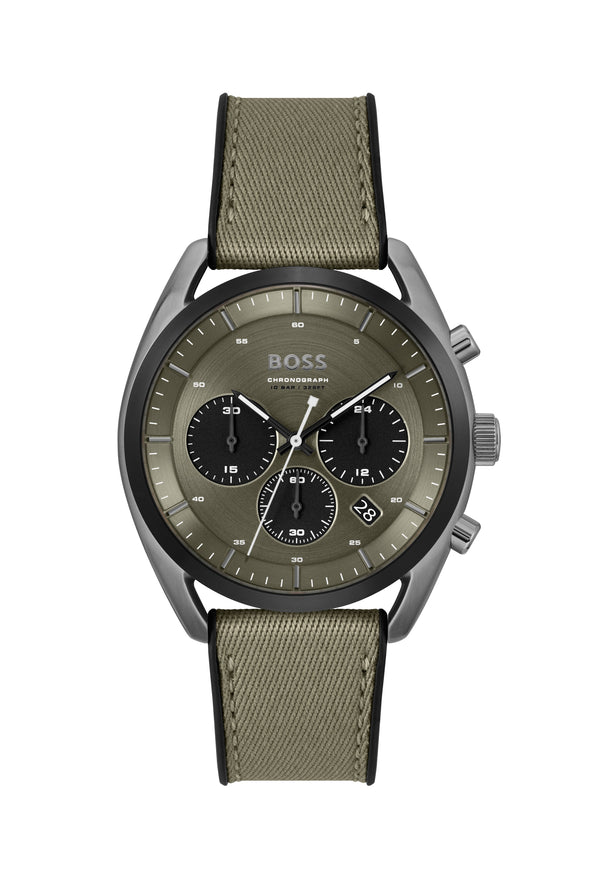 BOSS Gents Top Khaki Chronograph Dial Strap Grey IP Watch