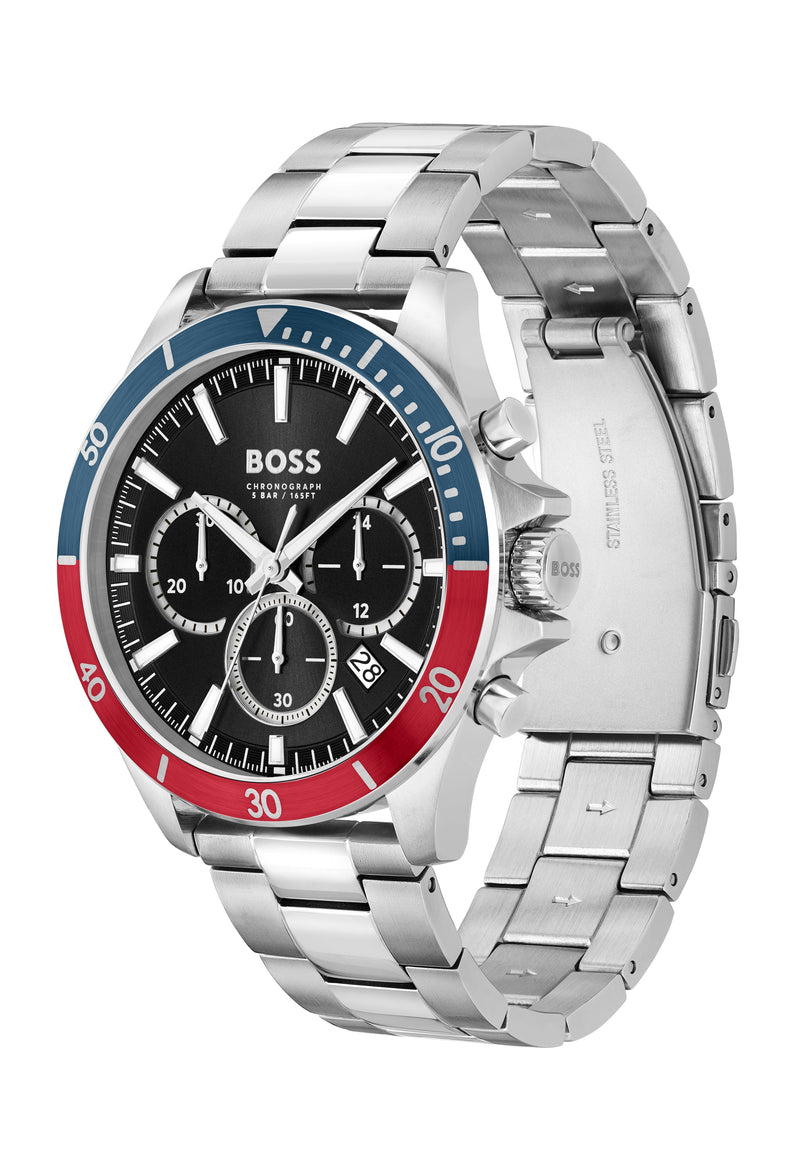 BOSS Mens Troper Black Chronograph Dial Bracelet Stainless Steel Watch