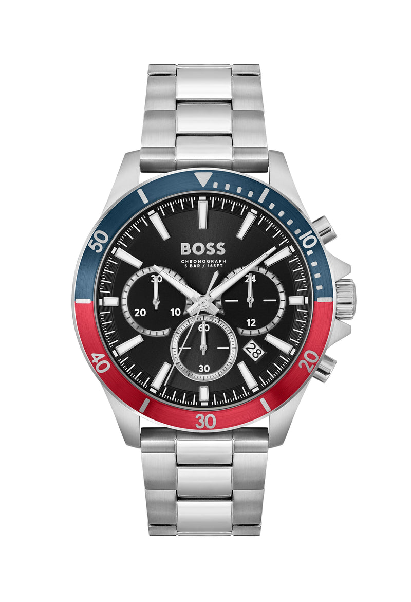 BOSS Mens Troper Black Chronograph Dial Bracelet Stainless Steel Watch