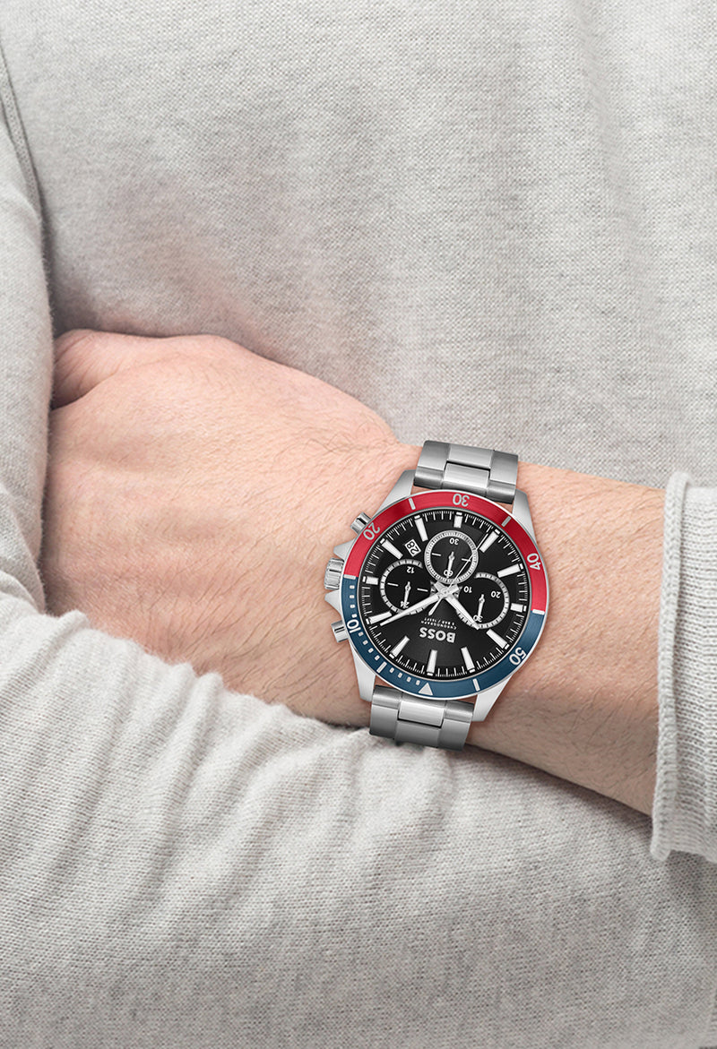 BOSS Mens Troper Black Chronograph Dial Bracelet Stainless Steel Watch