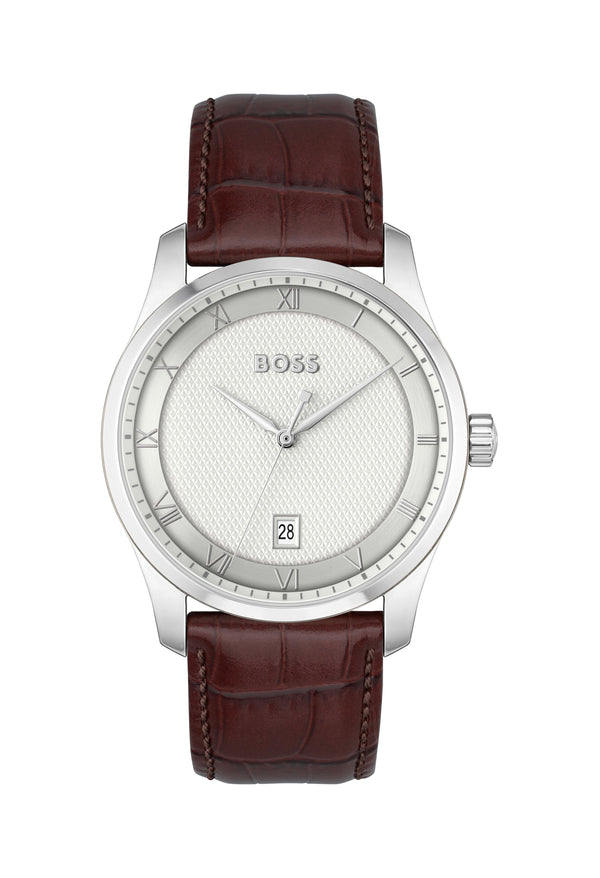 BOSS Gents Principle Silver Roman Dial Strap Stainless Steel Watch