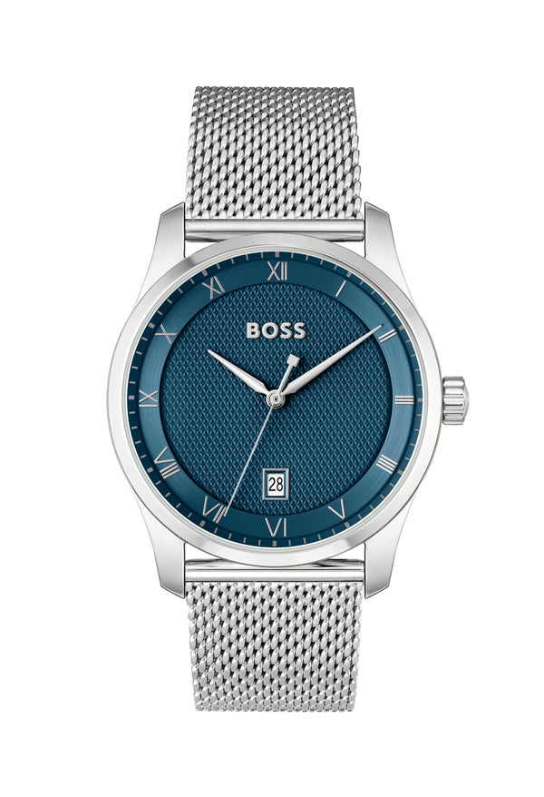 BOSS Gents Principle Blue Roman Dial Mesh Bracelet Stainless Steel Watch