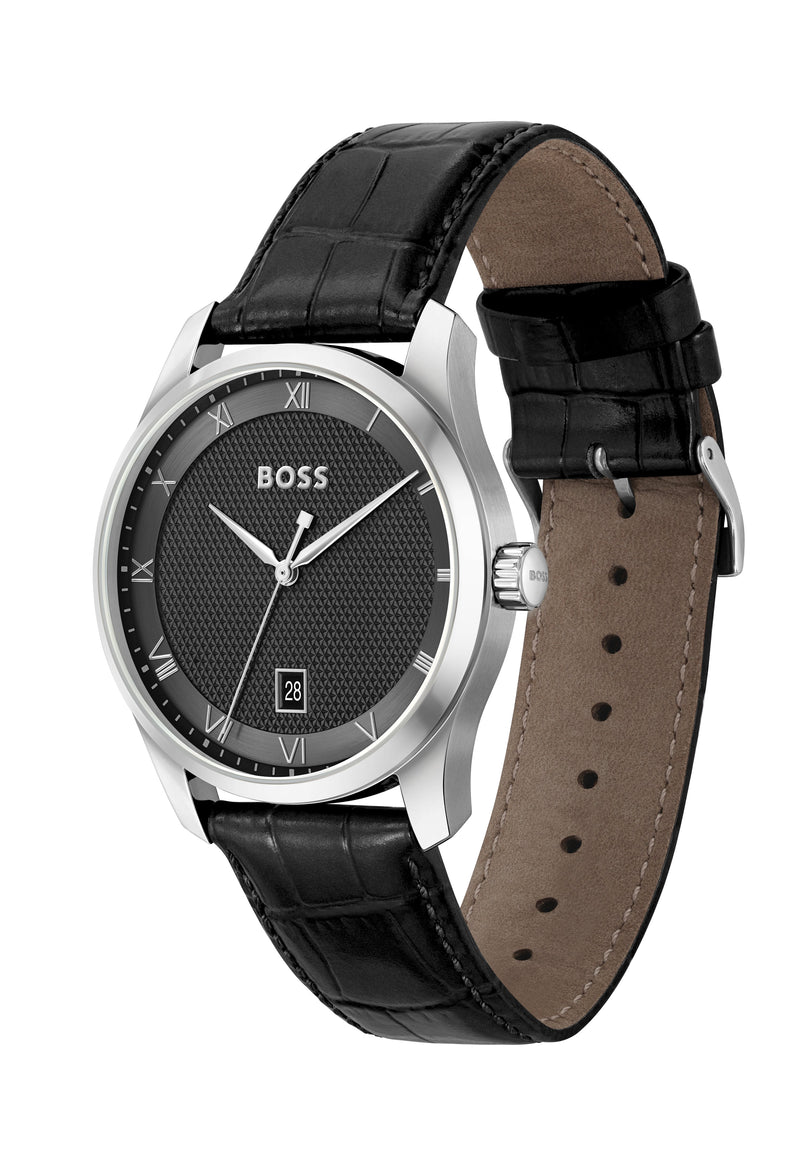 BOSS Gents Principle Black Roman Dial Strap Stainless Steel Watch