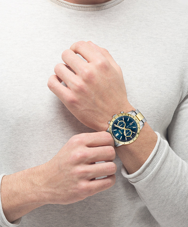 BOSS Mens Allure Blue Dial Bracelet Watch Stainless Steel/Gold Plated