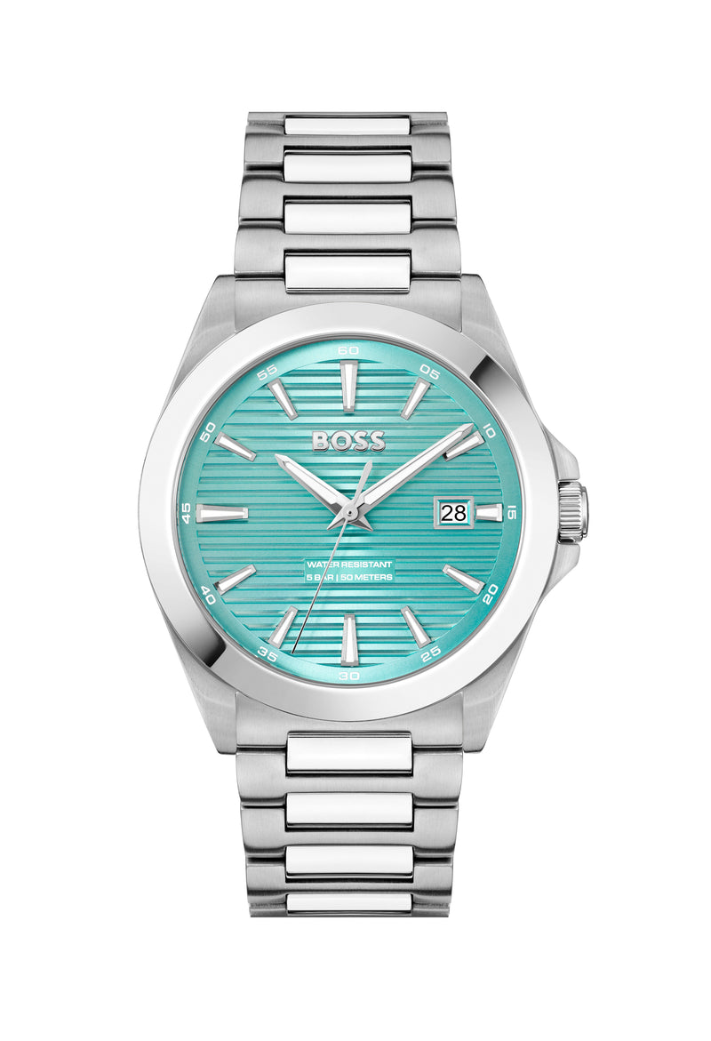 BOSS Mens Strike Turquoise Lined Dial Bracelet Watch Stainless Steel