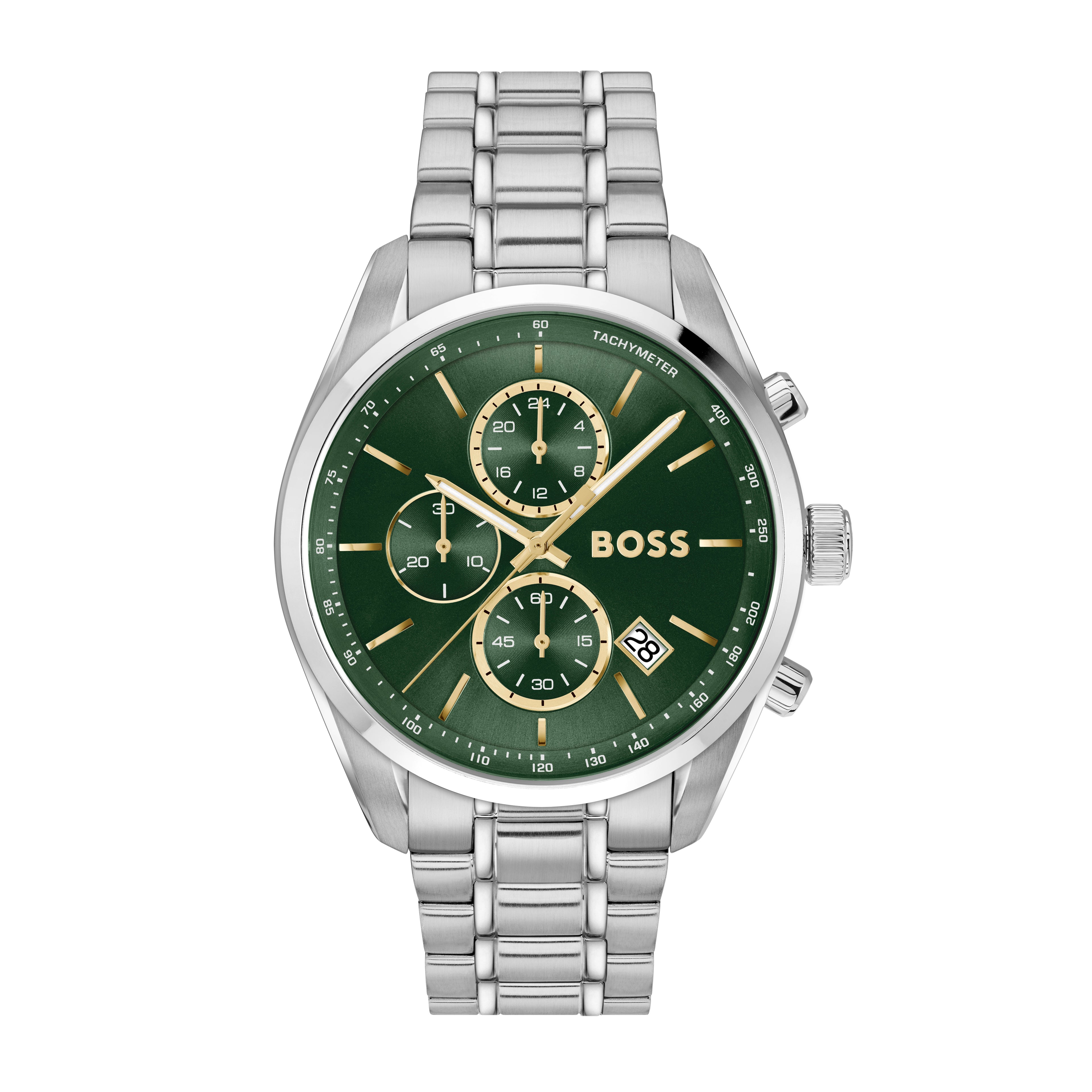 Mens Stainless Steel Grand Prix Green Chronograph Dial Bracelet Watch 1514266