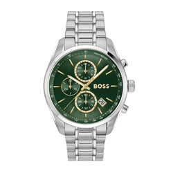 Mens Stainless Steel Grand Prix Green Chronograph Dial Bracelet Watch 1514266