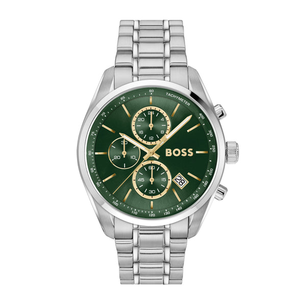 Mens Stainless Steel Grand Prix Green Chronograph Dial Bracelet Watch 1514266