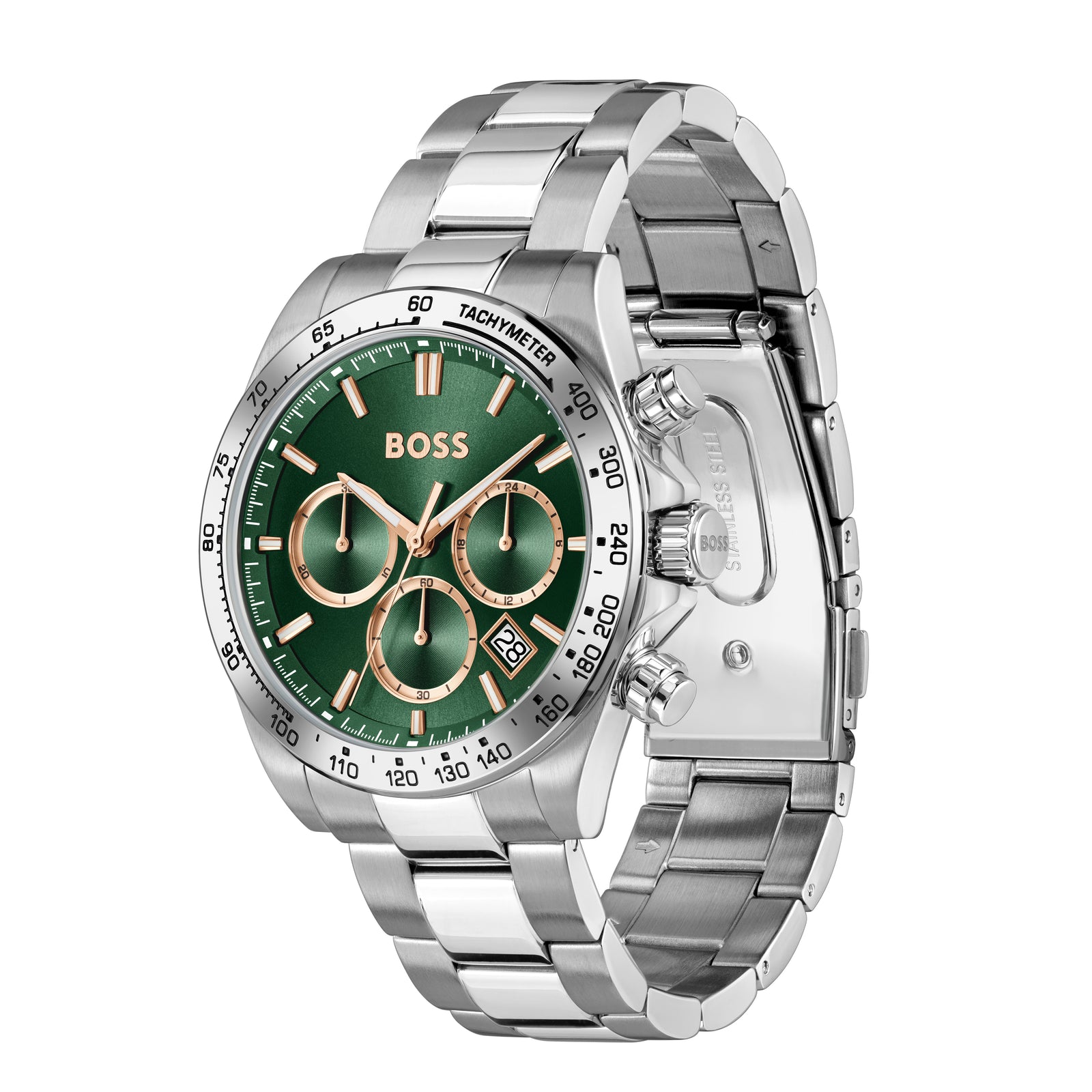 BOSS Mens Hero 2.0, Green Dial, Bracelet Watch 1514268