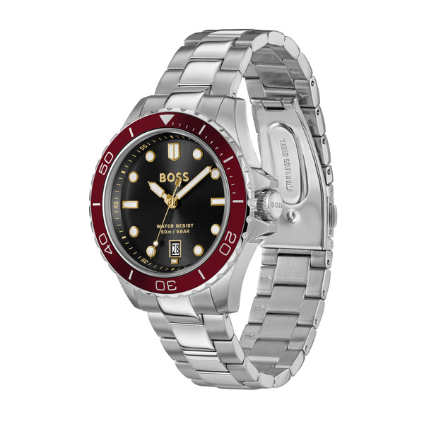 Troper Sport, Black Dial, Cherry Bezel, Bracelet Watch 1514304