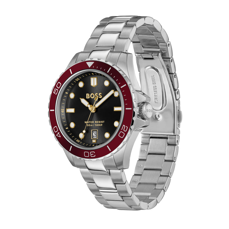 Troper Sport, Black Dial, Cherry Bezel, Bracelet Watch 1514304
