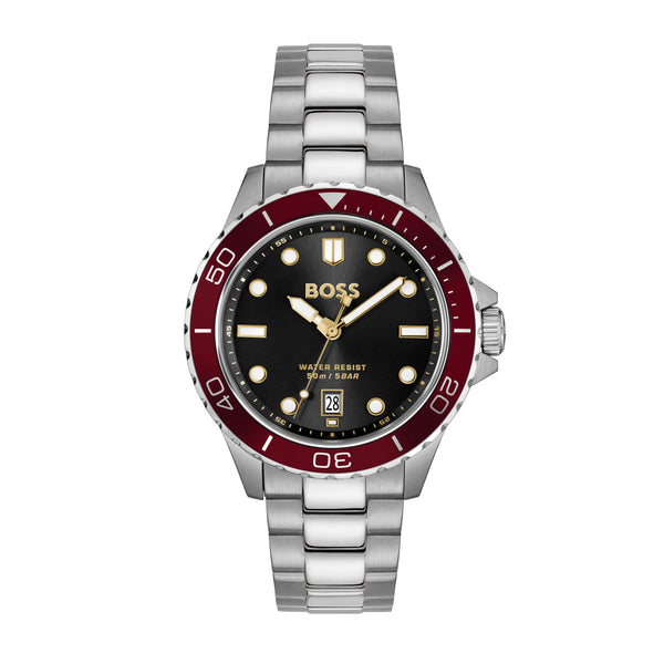 Troper Sport, Black Dial, Cherry Bezel, Bracelet Watch 1514304