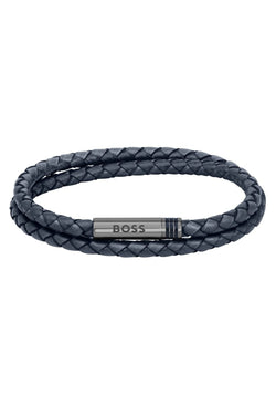 BOSS Mens Ares Navy Double Wrap Stainless Steel Bracelet