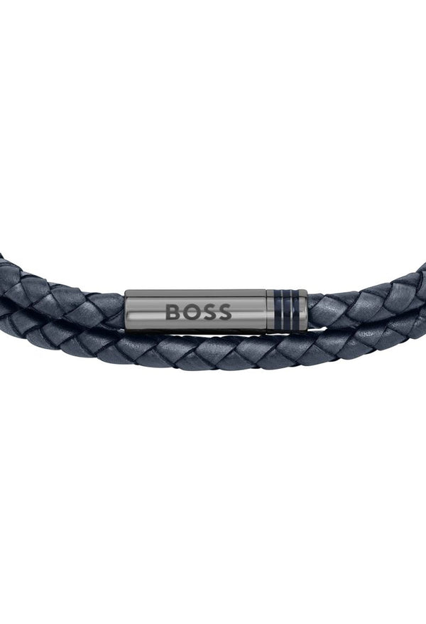 BOSS Gents Ares Navy Double Wrap Stainless Steel Bracelet