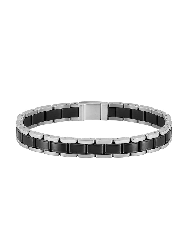 BOSS Mens Metal Link Essentials Bracelet Black and Stainless Steel