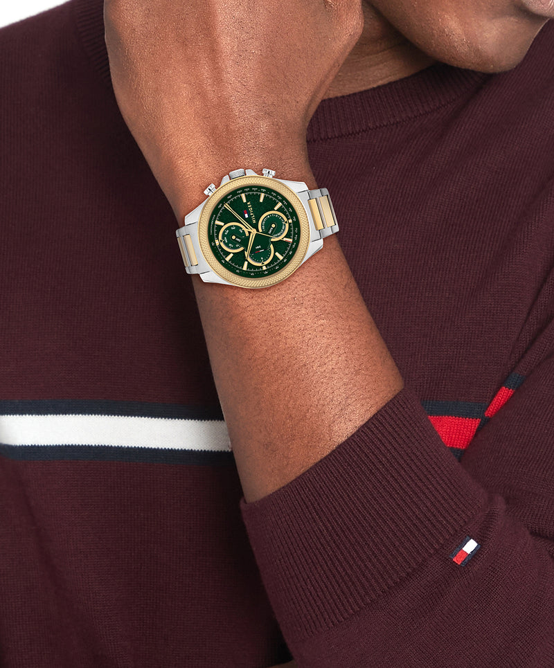 Tommy Hilfiger Mens Clark Green Dial Bracelet Watch Stainless Steel and Gold Plated