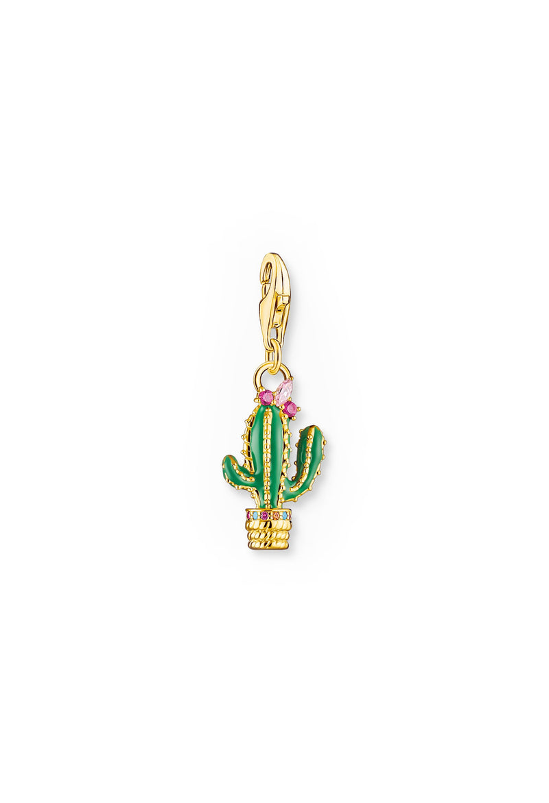 Thomas Sabo Green Cactus Charm in Silver Gold Plated