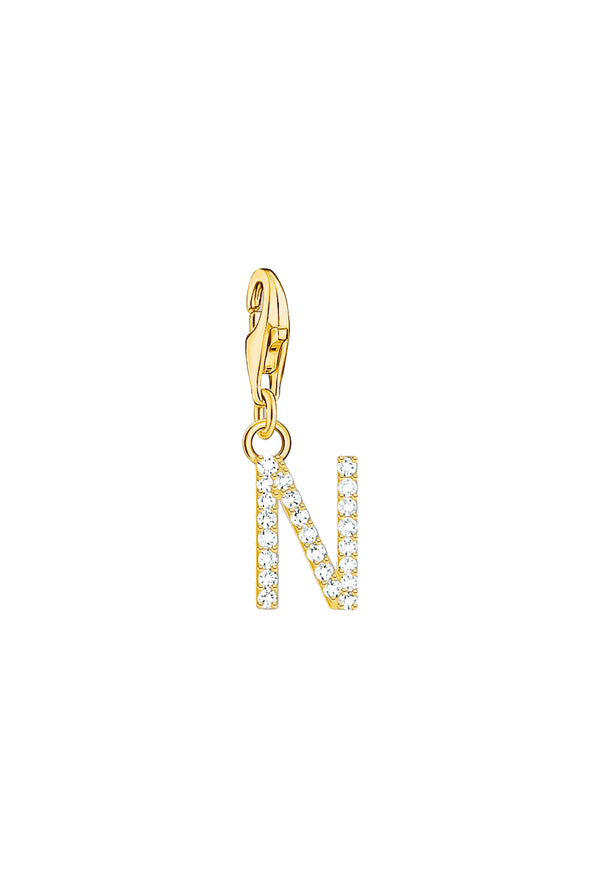 Thomas Sabo Cubic Zirconia Letter N Charm Silver Gold Plated