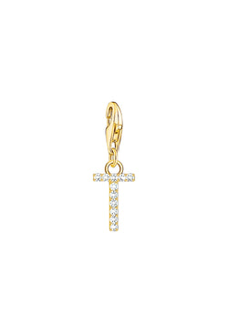 Thomas Sabo Cubic Zirconia Letter T Charm Silver Gold Plated