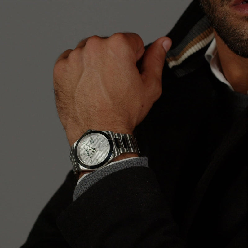 BOSS Mens Strike Silver Lined Dial Bracelet Watch Stainless Steel