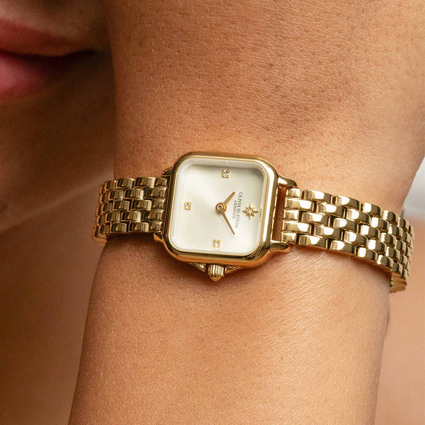 Women's Olivia Burton Mini Grosvenor Square Ivory Dial Bracelet Watch Gold Plated