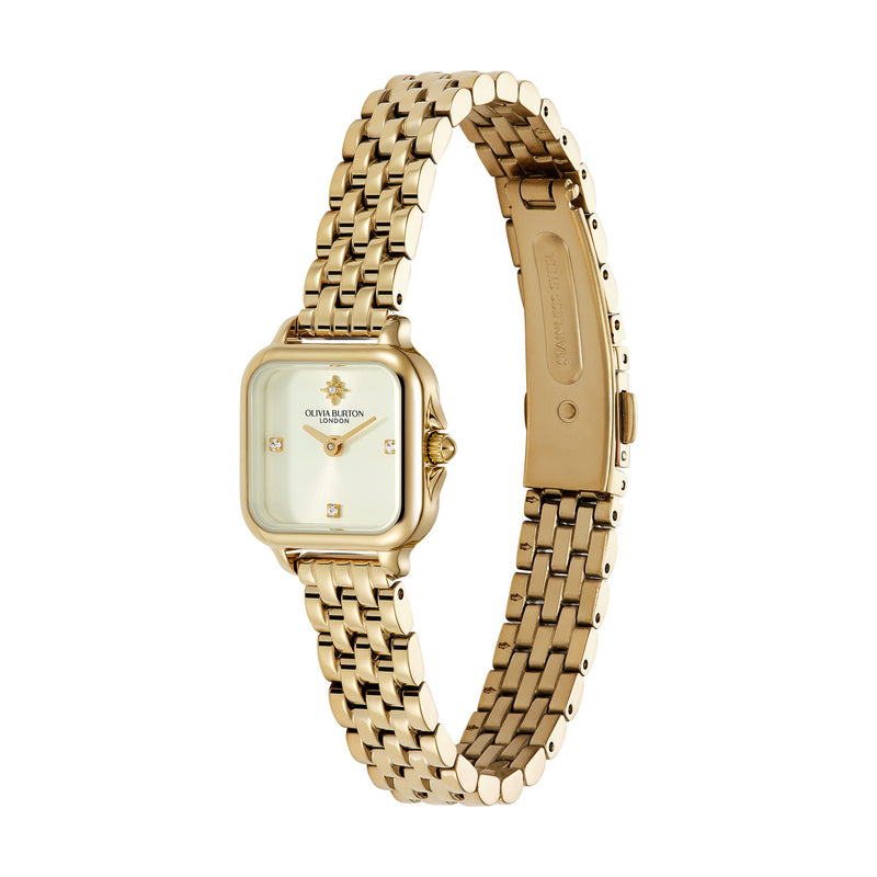 Women's Olivia Burton Mini Grosvenor Square Ivory Dial Bracelet Watch Gold Plated