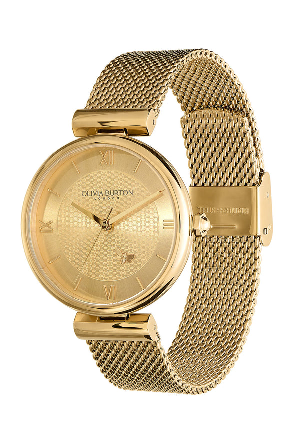 Olivia Burton Minima Bee Mesh Bracelet Watch Gold Plated