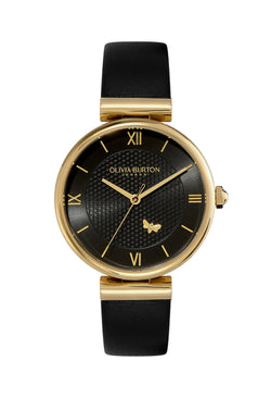 Women's Olivia Burton Minima Bee Black Dial Strap Gold Plated Watch
