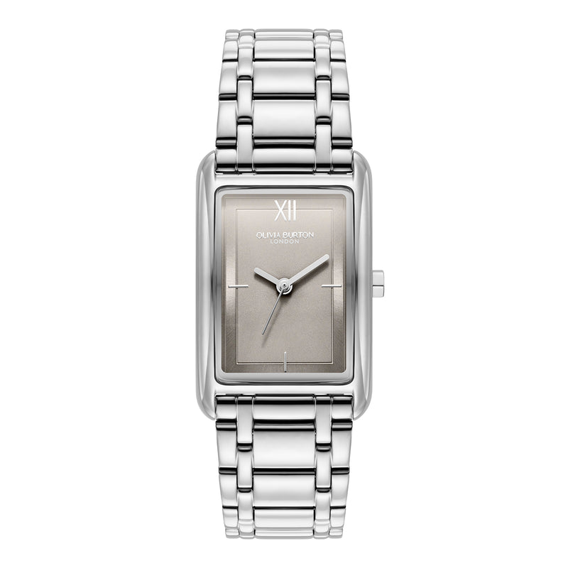 Olivia Burton Grove grey tank dial bracelet watch, a grey stainless steel bracelet watch from Olivia Burton, available at OD’s Jewellers in St Helens
