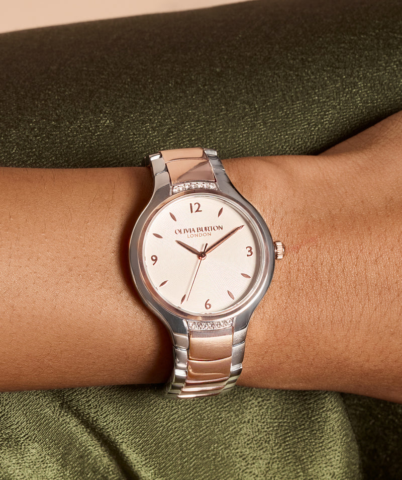 Olivia Burton Ladies Modern Classics Lea Silver Dial Bracelet Watch Stainless Steel & Rose Gold Plated