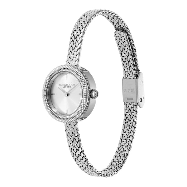 Olivia Burton Stainless Steel Finery Silver Dial Mesh Bracelet Watch 24000278