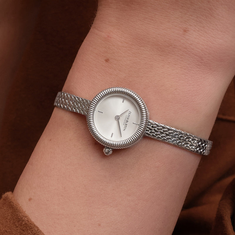 Olivia Burton Stainless Steel Finery Silver Dial Mesh Bracelet Watch 24000278
