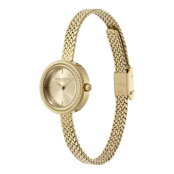 Olivia Burton Gold Plated Finery Gold Dial Mesh Bracelet Watch 24000279