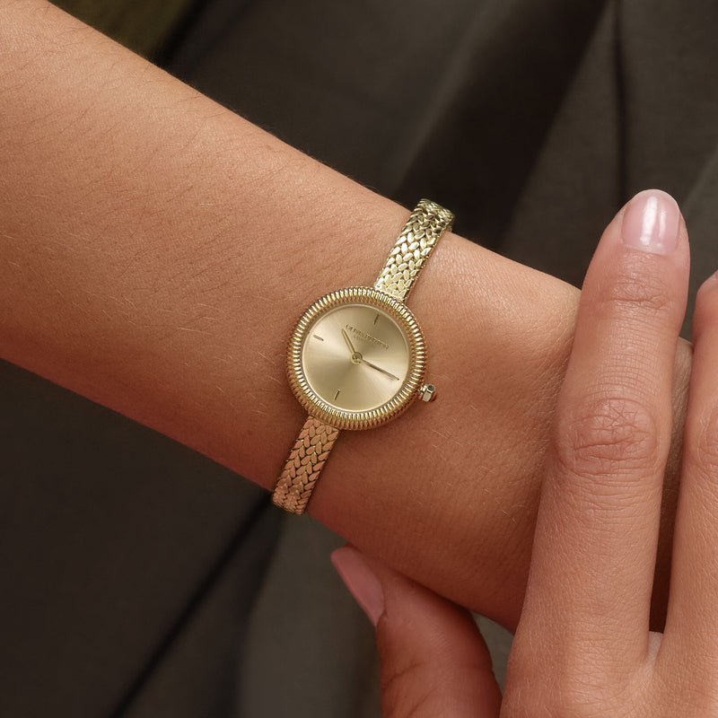 Olivia Burton Gold Plated Finery Gold Dial Mesh Bracelet Watch 24000279