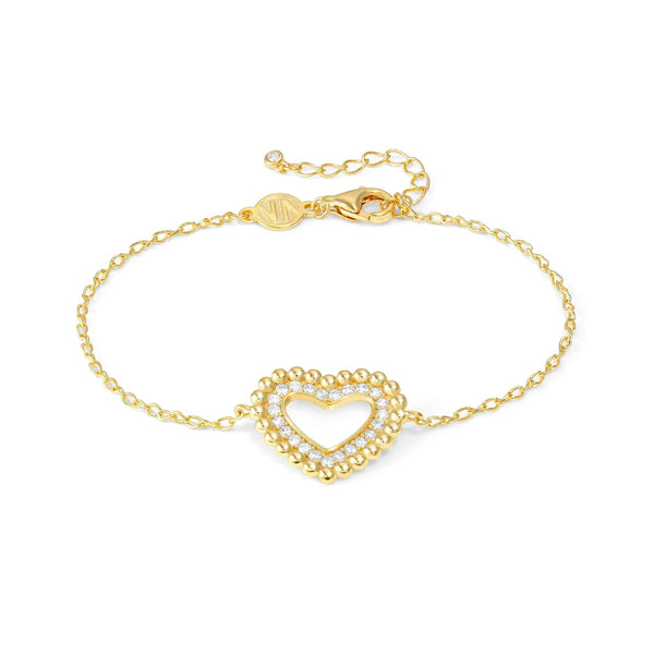 Nomination Lovecloud Cubic Zirconia Heart With Bead Edge Bracelet Silver Gold Plated