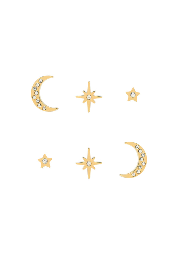 Olivia Burton North Star, Moon and Stud Earrings Set in Gold Plated