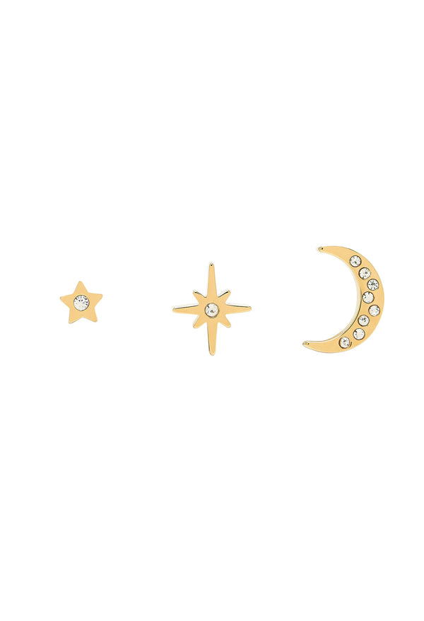 Olivia Burton North Star, Moon and Stud Earrings Set in Gold Plated
