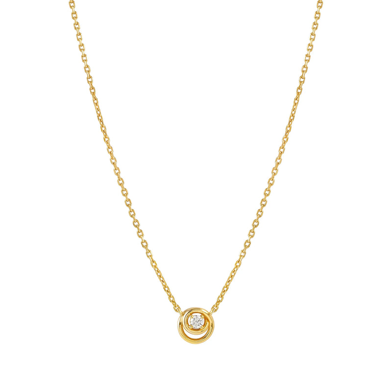 Nomination Cosmiclove necklace. Gold circle pendant with a cubic zirconia stone. Delicate chain necklace.