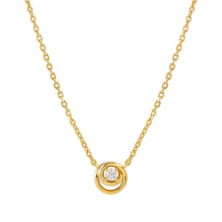 Gold necklace featuring a Nomination Cosmiclove circular pendant with a cubic zirconia stone. Elegant jewelry detail.