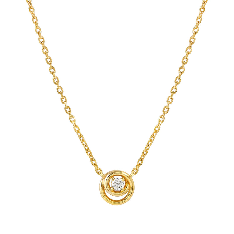 Gold necklace featuring a Nomination Cosmiclove circular pendant with a cubic zirconia stone. Elegant jewelry detail.